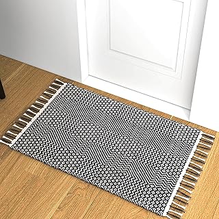 Eco Crave Handcrafted Front Door Mats 2x3 ft Natural Jute Cotton Indoor Welcome Mat, Durable Low Profile Farmhouse Entryway Rug, Perfect for Bedroom, Bathroom, Porch, Patio, Kitchen Entry, Black/White