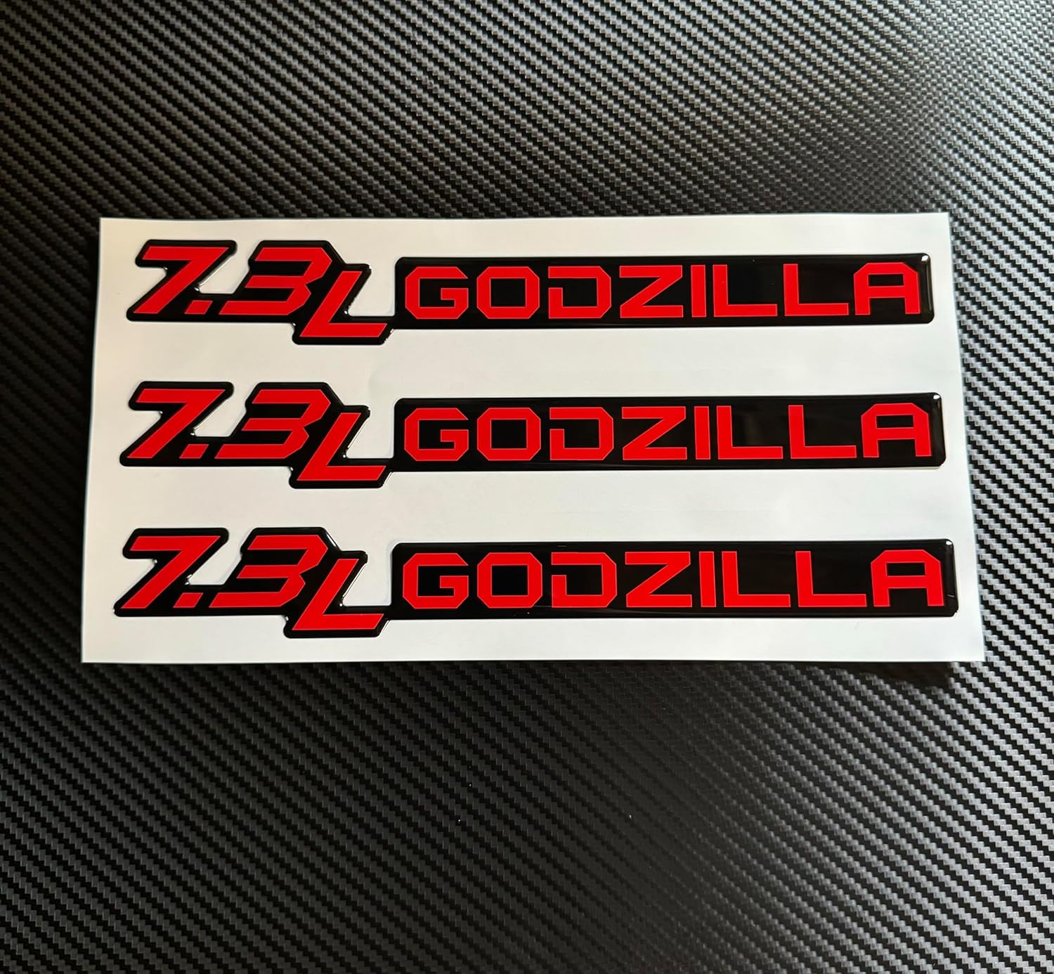 Generic Set of (3) Gel-Coated 7.3L Badge Name Plate Logo (Compatible with Ford Super Duty) Red on Black, 73GODREDBLA-3