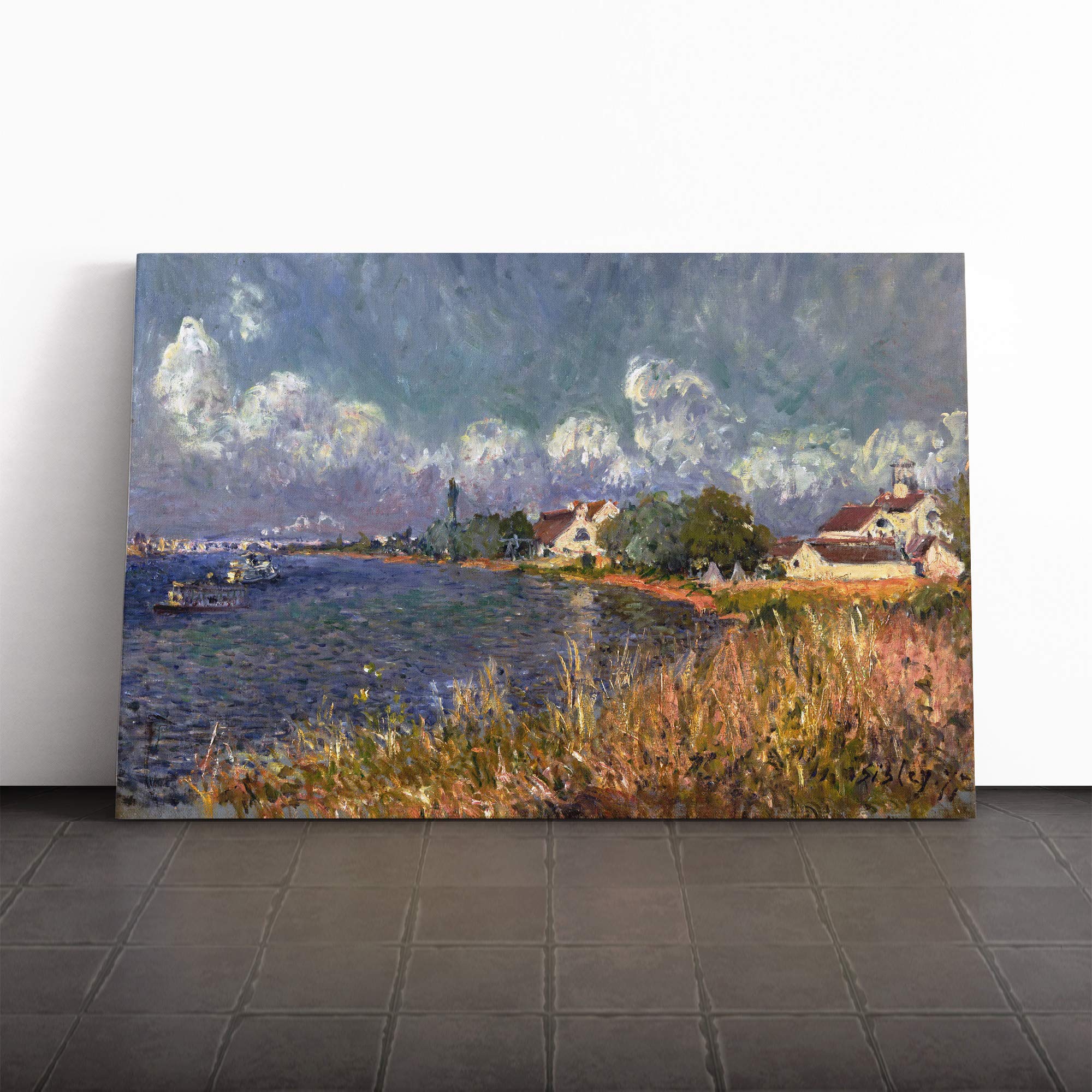 Alfred Sisley The Seine at Billancourt Canvas Print | Gallery Wrapped 30mm Frame Wall Art | 24x16 inches | Ready to Hang | Modern Picture | Living Room Bedroom Lounge Office