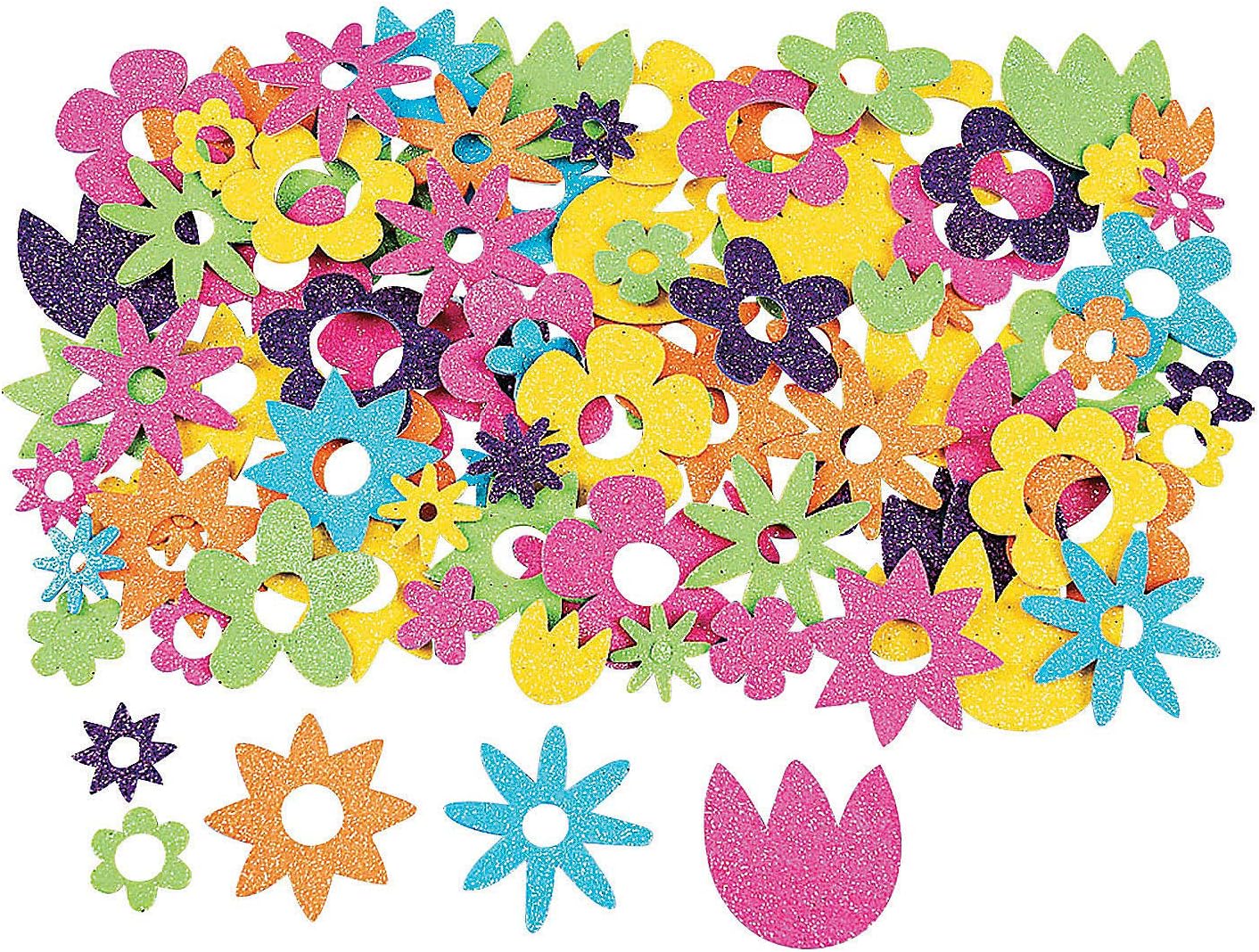 Glitter Flower Adhesive Foam Shapes - Bulk Set of 500 - DIY Crafts for Kids and Fun Home Activities