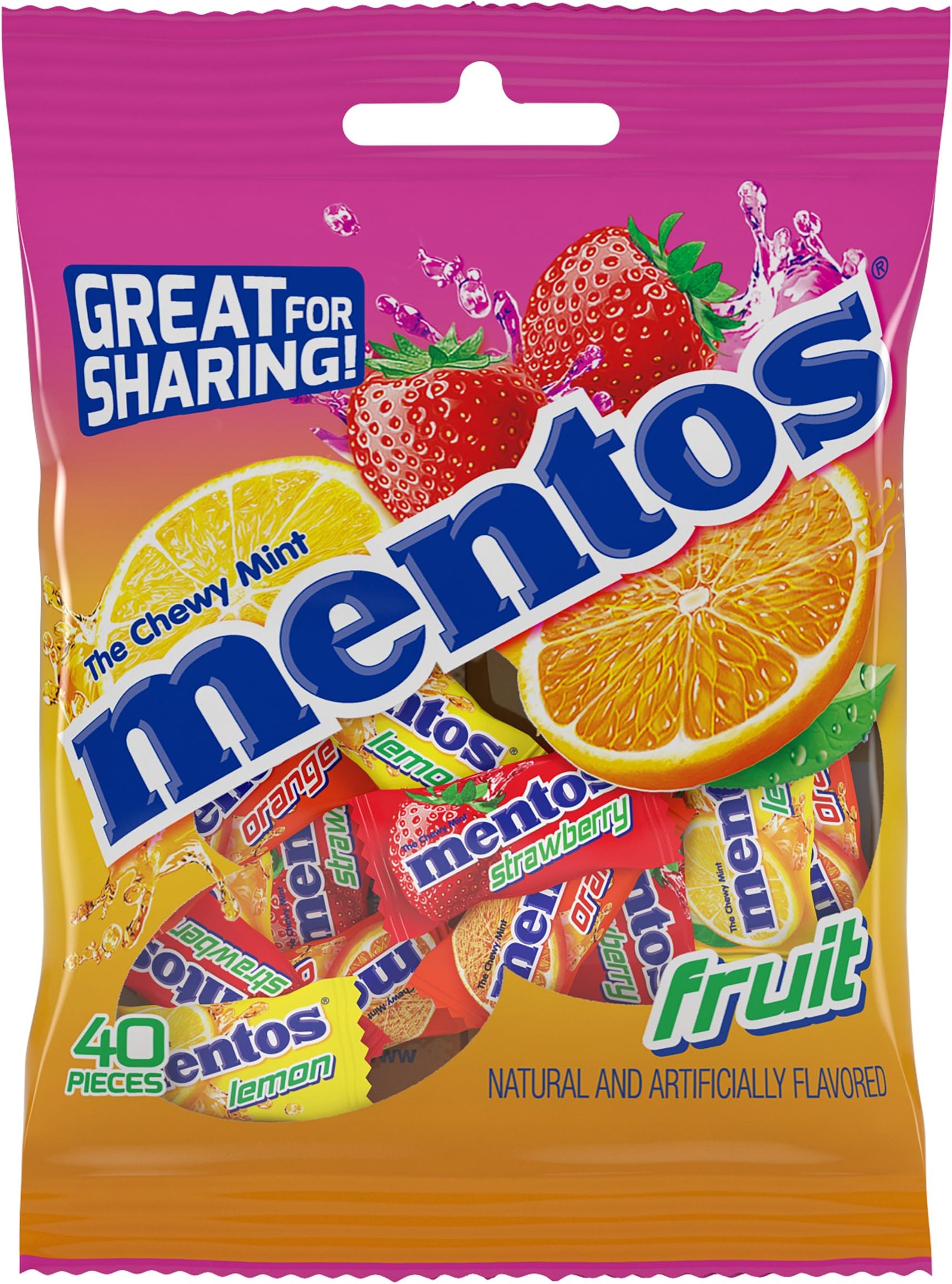Chewy Mint Candy, Fruit, Individually Wrapped 40 Piece Bulk Peg Bag