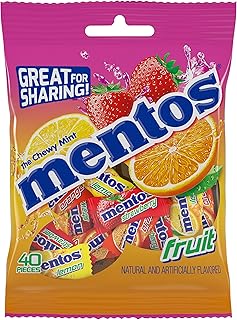 Mentos Chewy Mint Candy, Fruit, Individually Wrapped 40 Piece Bulk Peg Bag