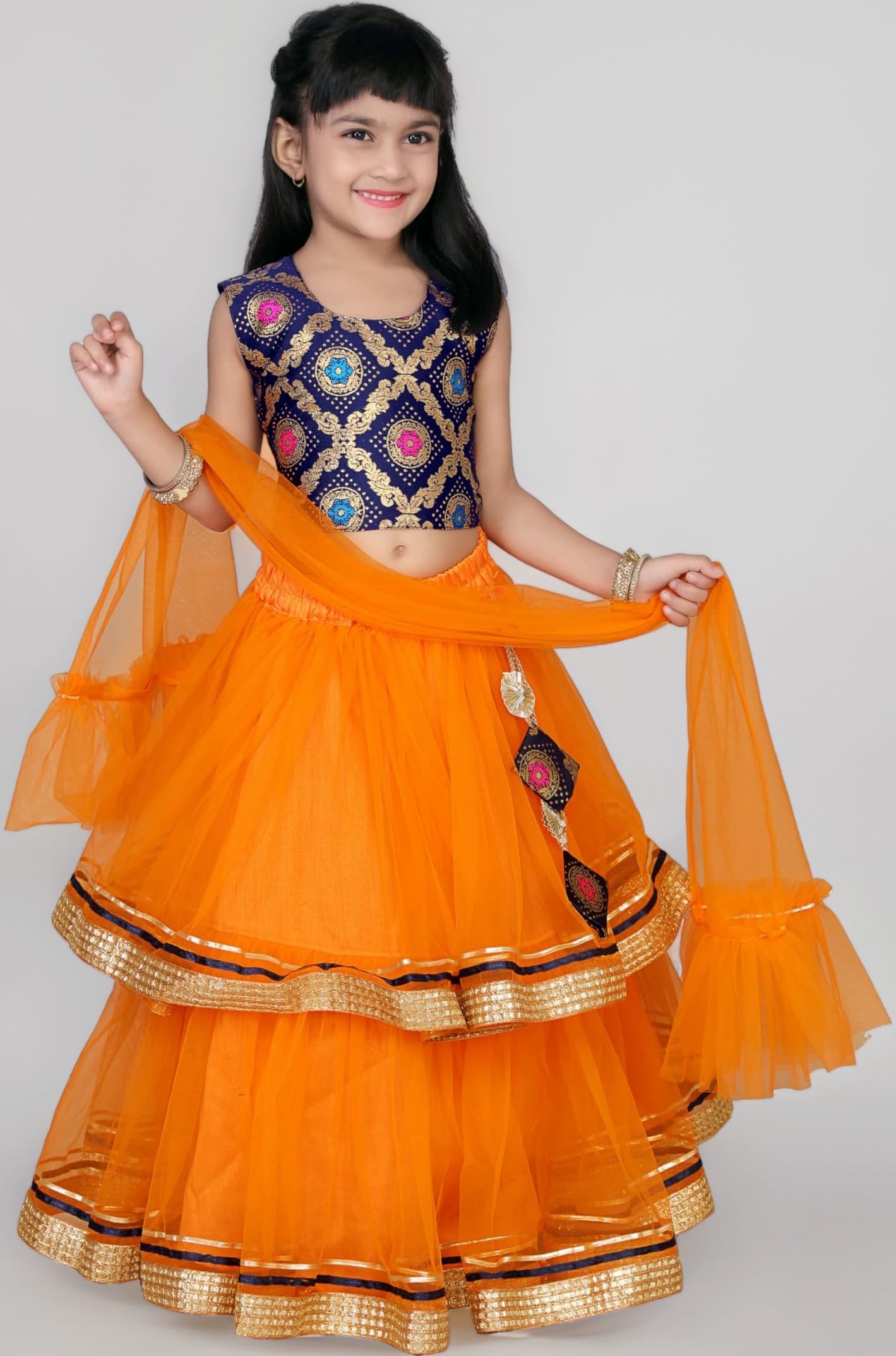 Girls Ready to Wear Lehenga & Blouse with Dupatta - Heavy Mono Net and Jacquard Fabric, Fully Stitched