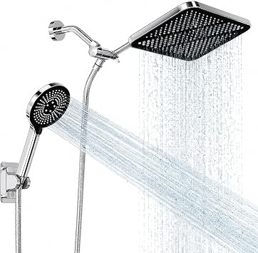 RFOUO 11 Inch Wide Rain Shower Head with Handheld,Chrome | High Pressure Rainfall, Dual Shower Head Combo with Adjustable Arm, 3-Mode Detachable Handheld Spray,with 59 Inch Hose