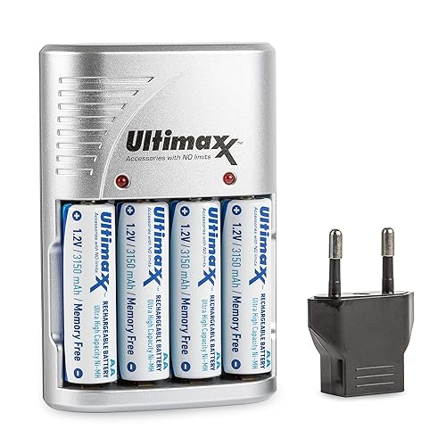 Miniatura 2 de Ultimaxx Cargador rápido de 4 puertos con 4 pilas Ni-MH AA 1.2V 3150mAh sin memoria recargable de ultra alta capacidad de larga duración Ni-MH