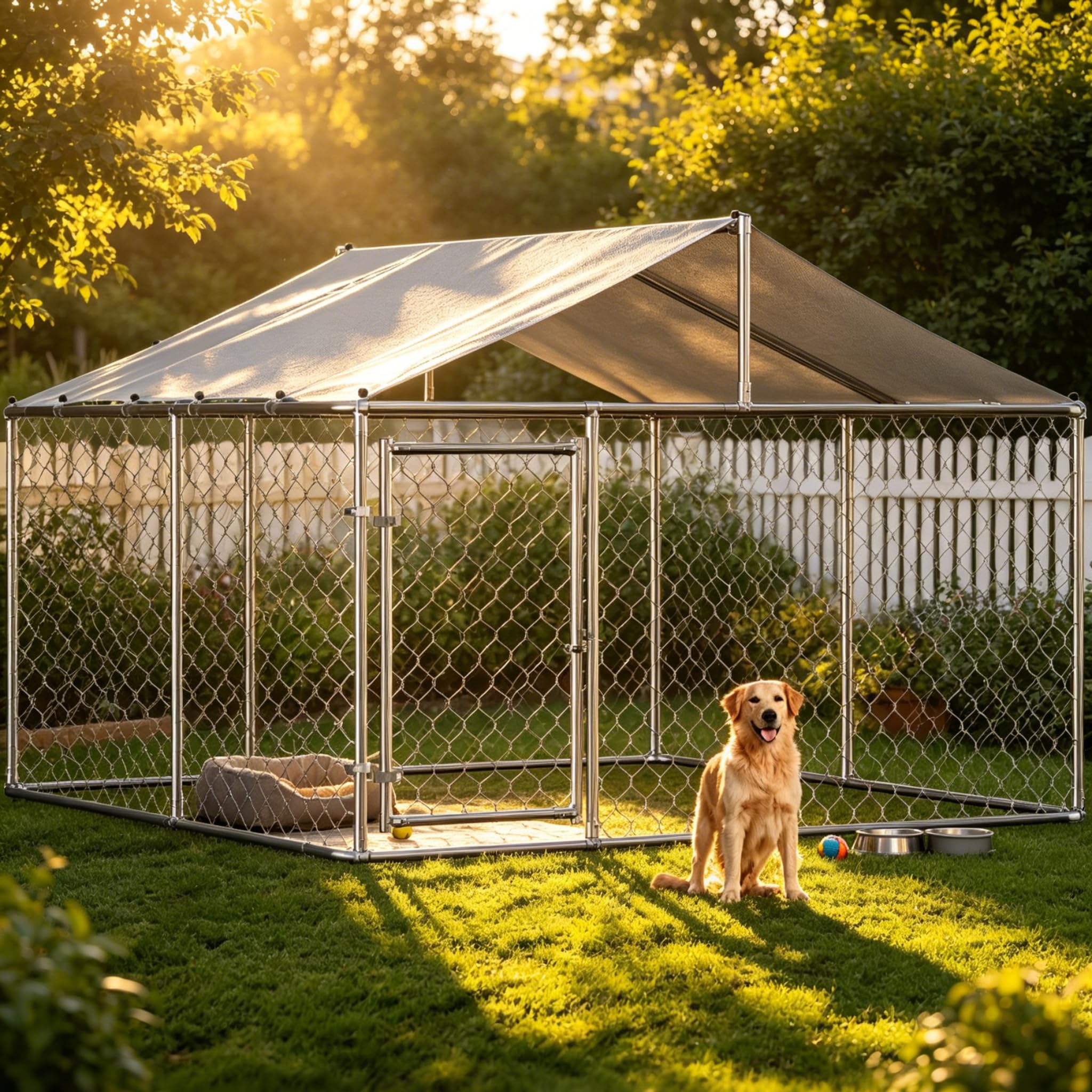 Outdoor Hundezwinger Mit Dach 230x230x117 cm Schwerlast Hundegehege Aus Verzinktem Stahlrohr Mit Verriegelbarer Sicherheitstür UV Beständiger Wasserdichter Abdeckplane Für Garten Terrasse Hof