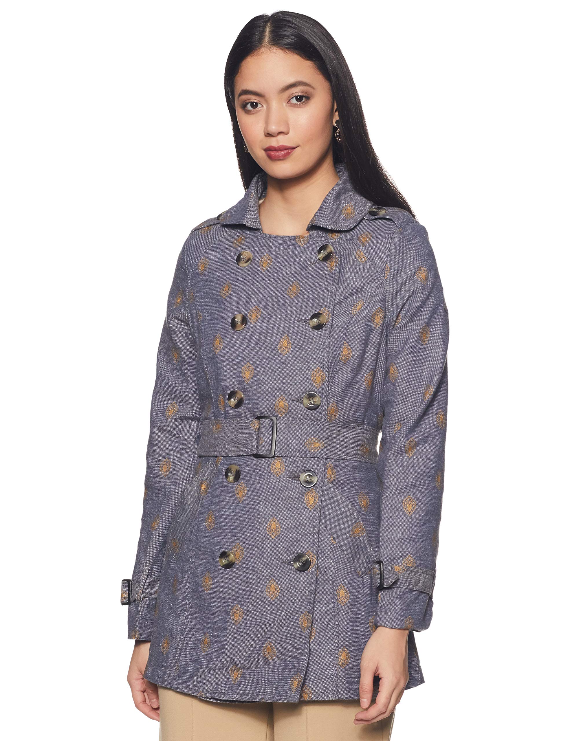 Rangriti Grey Cotton Chambray A Line Jacket For Women in grey
