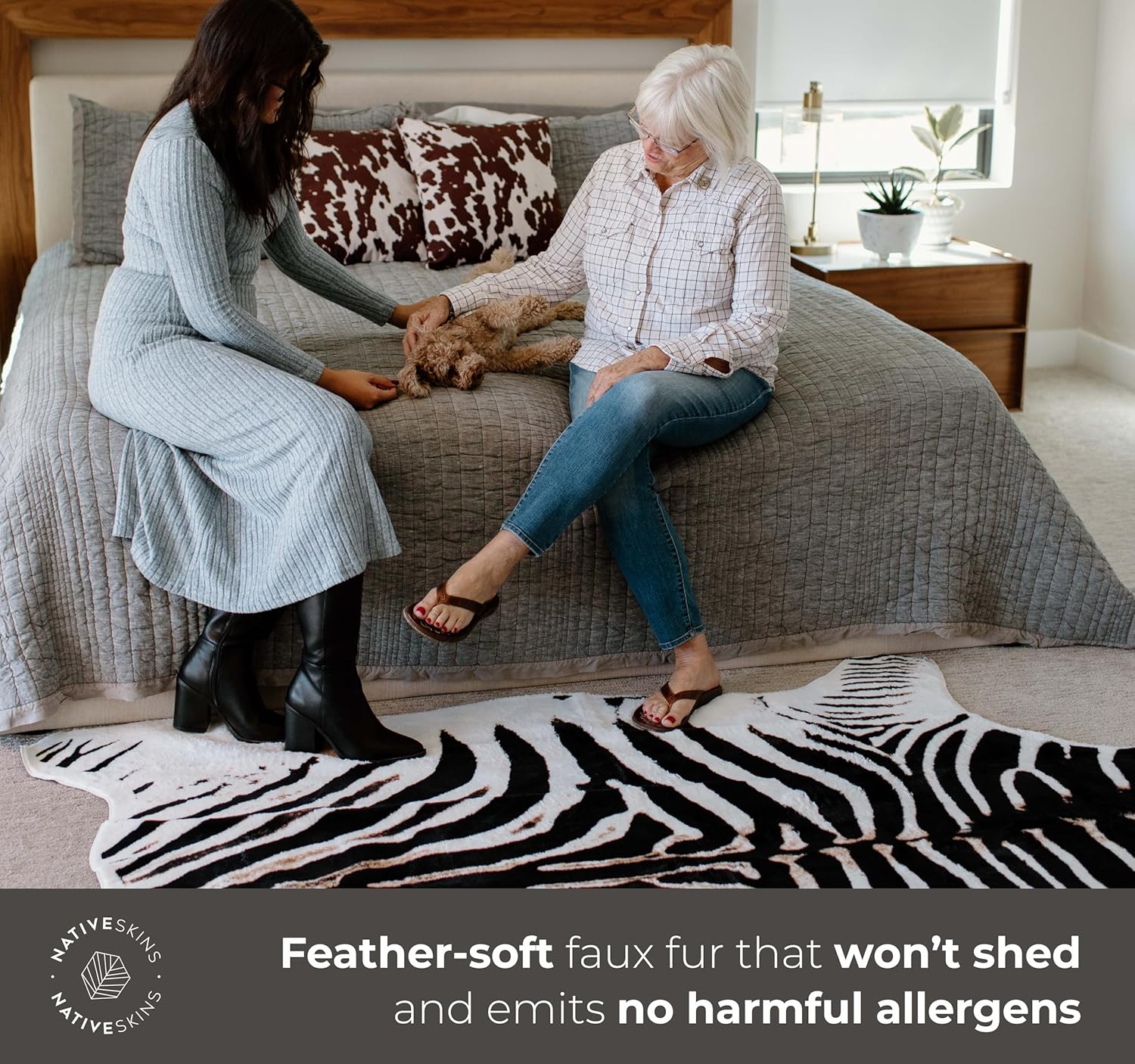 NativeSkins Faux Zebra (Large) | 4.6ft x 6.6ft | Zebra Print | Western Bedroom Decor | Hand-Cut, Faux Suede No-Slip Backing | Western Rug | Animal Print Rug | Cow Hide