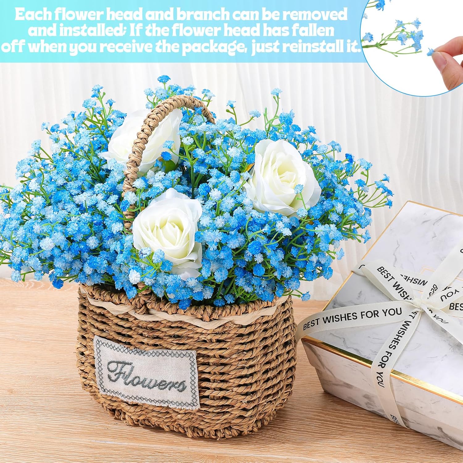 24 Pcs Blue Fake Baby Breath Artificial Flowers 20.5 Inch Real Touch Gypsophila for Wedding Bouquet Party Decor Faux Floral Arrangements Home Garden Centerpieces - Image 4