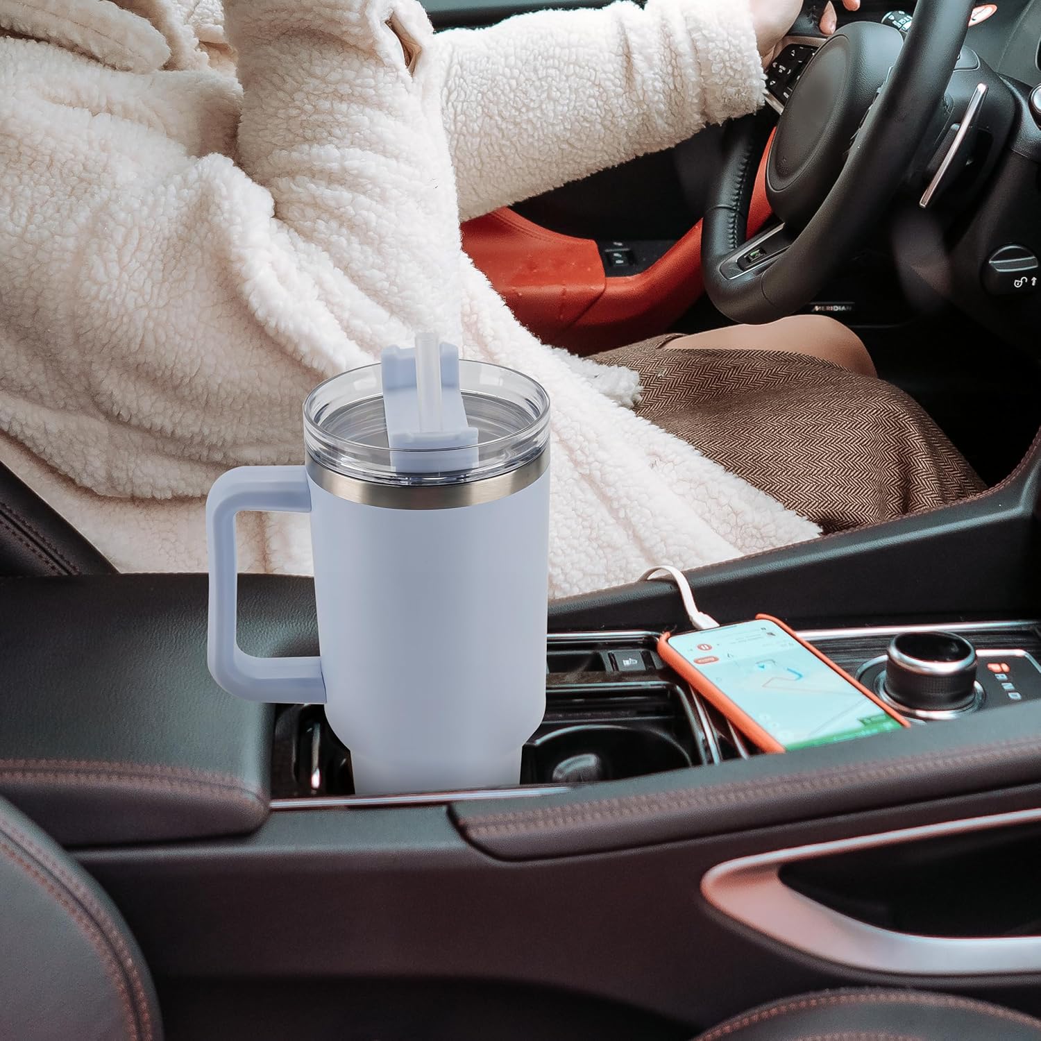 40 oz Tumbler with Handle and Straw Spill Proof Large Travel Coffee Mug Insulated Reusable Stainless Steel Cup with Lid Fit for Car Cup Holder(Blue) - Image 6