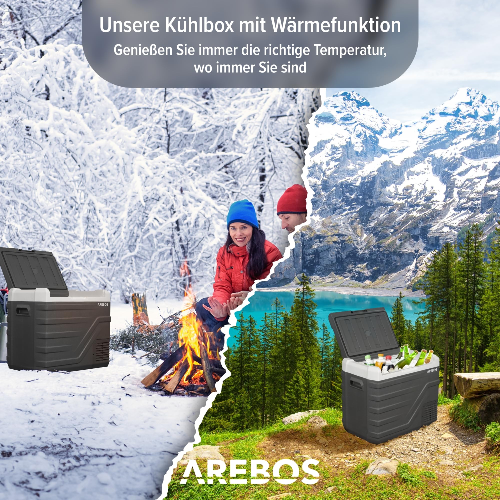 Arebos Kompressor Kühlbox 43 Liter Elektrische Gefrierbox APP Smart-Steuerung Mobile Kühltruhe USB-Anschluss -20 °C 12/24 V 230V