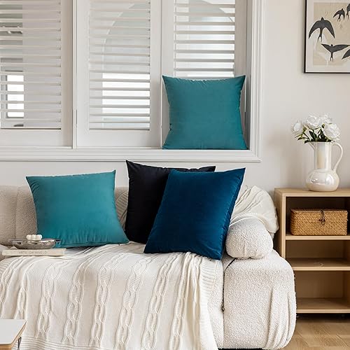 Miniatura 10 de Juego de 2 fundas de almohada de terciopelo negro de 18 x 18 pulgadas, fundas de almohada cuadradas decorativas suaves y sólidas para dormitorio,
