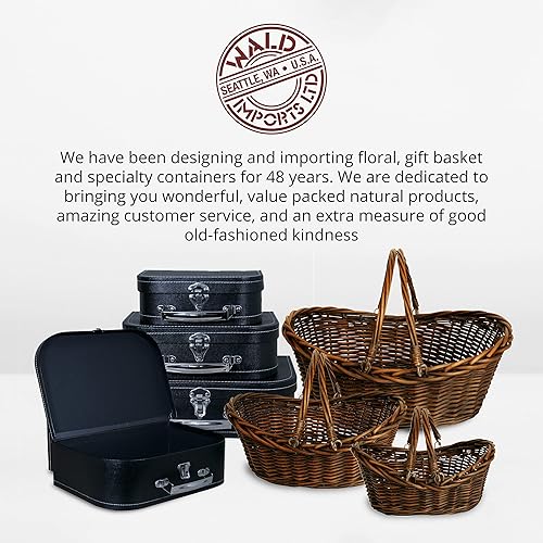 Miniatura 7 de Wald Imports - Cesta mediana de mimbre con asa - Cesta de cosecha tejida a mano marrón oscuro - Cesta de flores de mimbre para almacenamiento,