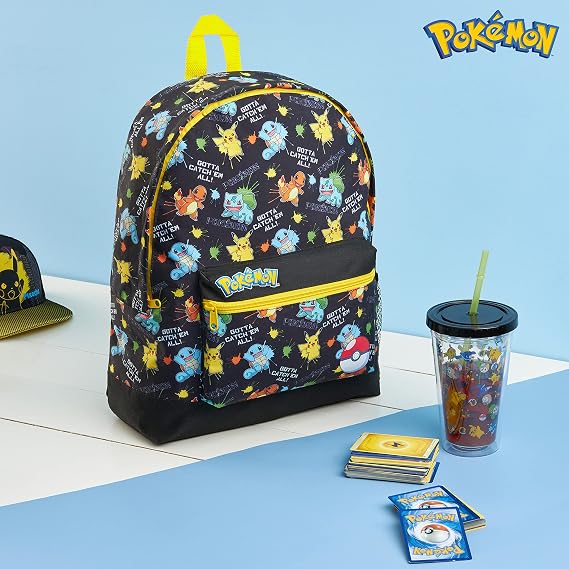 Pokemon Backpack for Kids Teens Boys Girls, Pikachu Anime Backpacks, Bag for Daycare Sports Vacation Travel, School Gift (Black AOP)