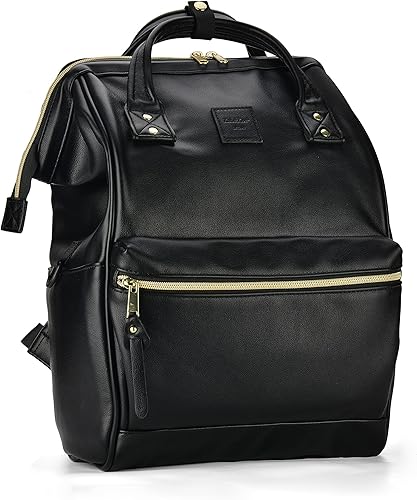 Kah&Kee - Mochila de cuero para pañales, portátil, viaje, doctor, profesor, para mujeres y hombres, Negro II, L