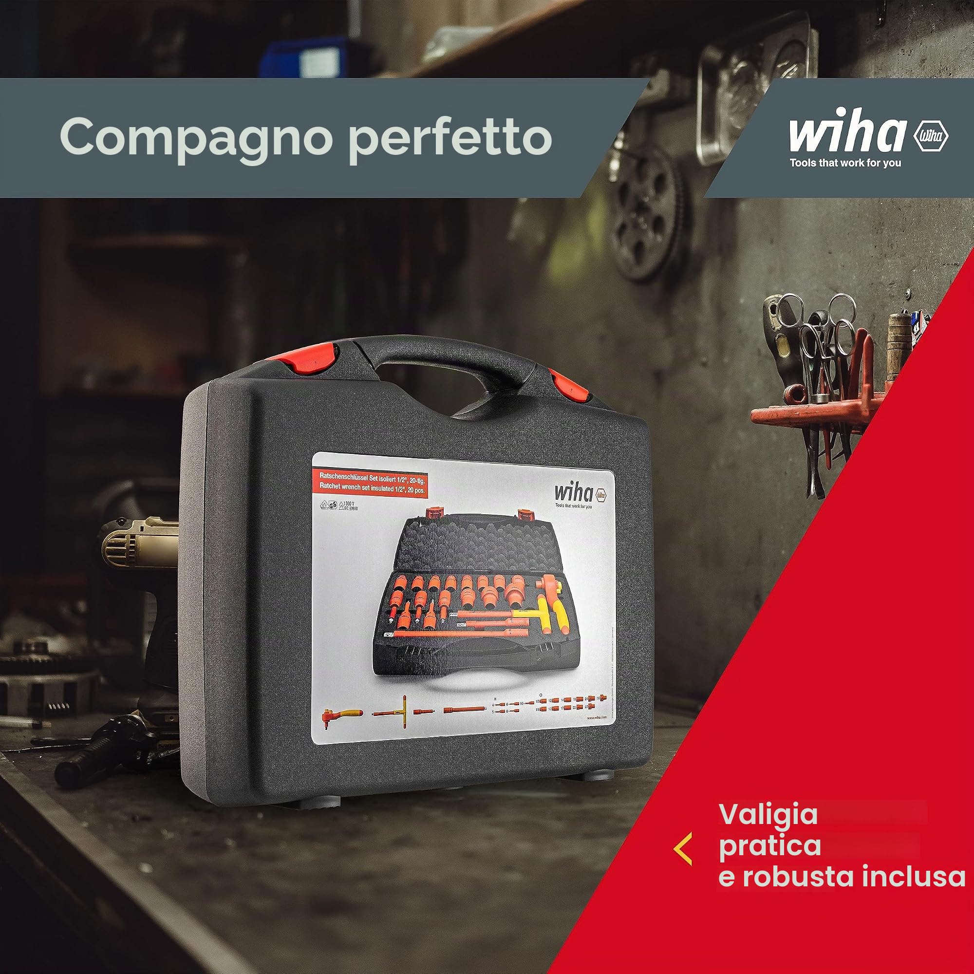 Wiha Juego de llaves de carraca aisladas de 1/2" de 21 unid. incl. caja de herramientas (43024)