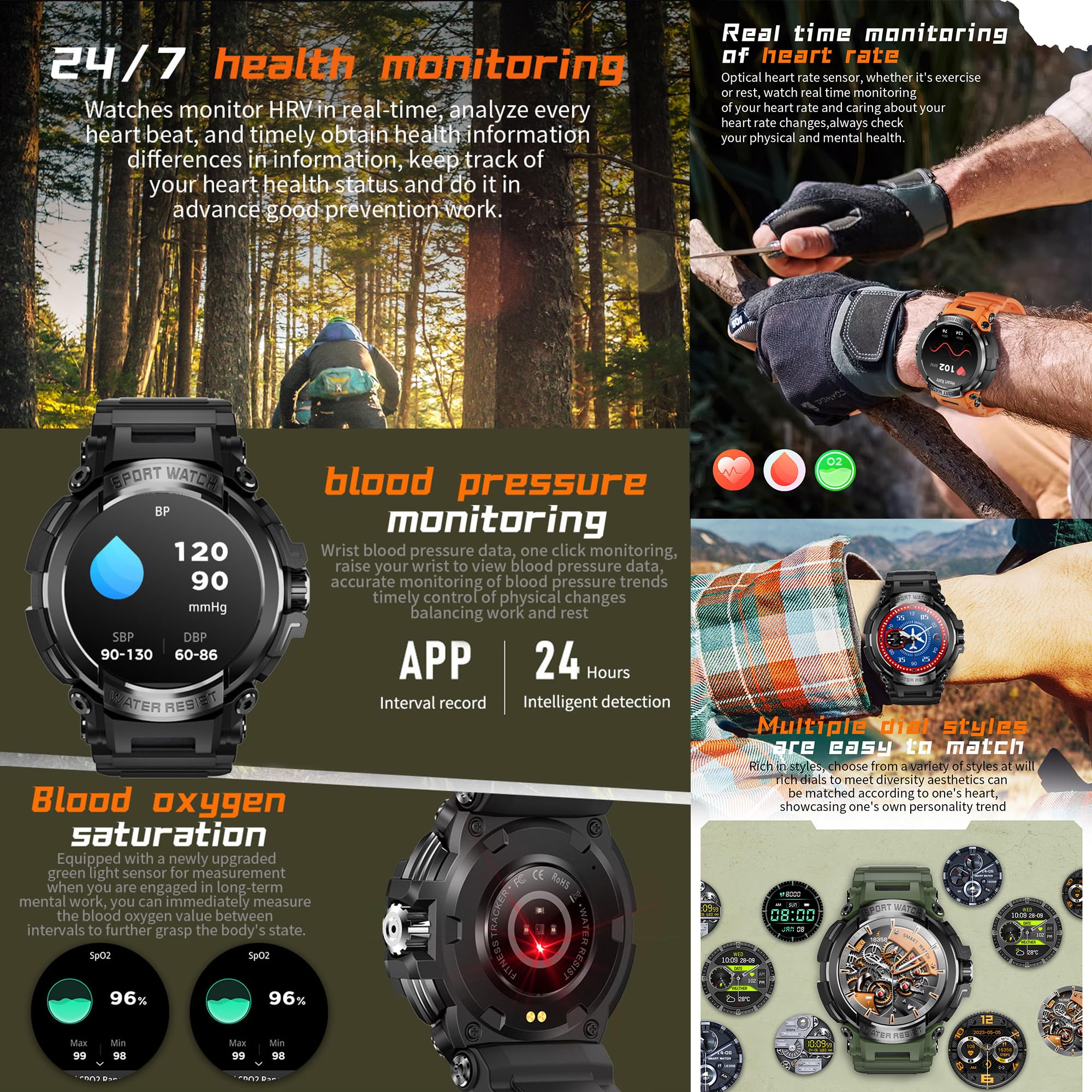 Smartwatch Herren met Telefoonfunctie, 600 mAh Batterij, 1,5 AMOLED Fitnesstracker met Bloeddrukmeting, Slaapmonitor Menstruatie Stappenteller Smart Activity-Armband voor Android iOS (Zwart