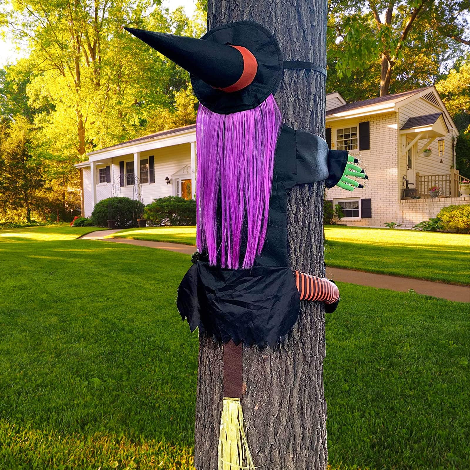 40 Inches Crashing Witch into Tree Halloween Decorations, Witch Decorations Outdoor, Halloween Witch Tree Decorations with Adjustable Strap, Halloween Hanging Outdoor, Yard, Tree Decorations Pro
