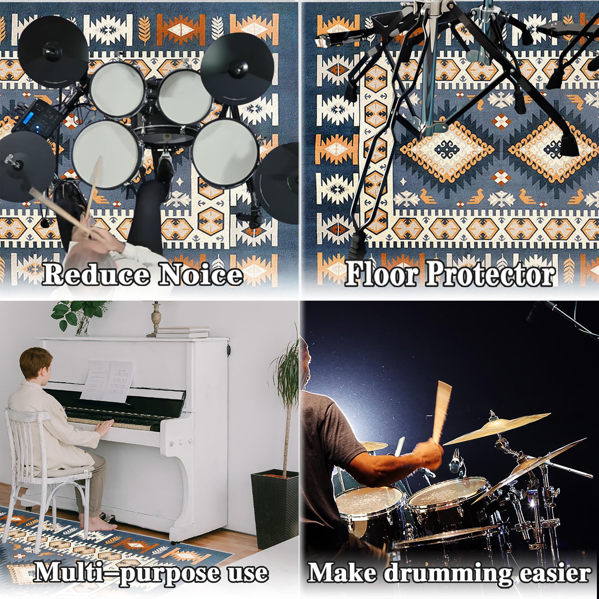 Tappeto Batteria Tappeto per Batteria Tappetino Insonorizzato Antiscivolo Batteria Elettronica Tappeto Drum Tappeto Professionale per Batteria e Strumenti a Percussione Drum Carpet 230 x 180 cm