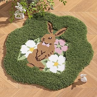 Phantoscope Happy Easter Rug, Flower Shaped Area Rug with Rabbit & Pink ...