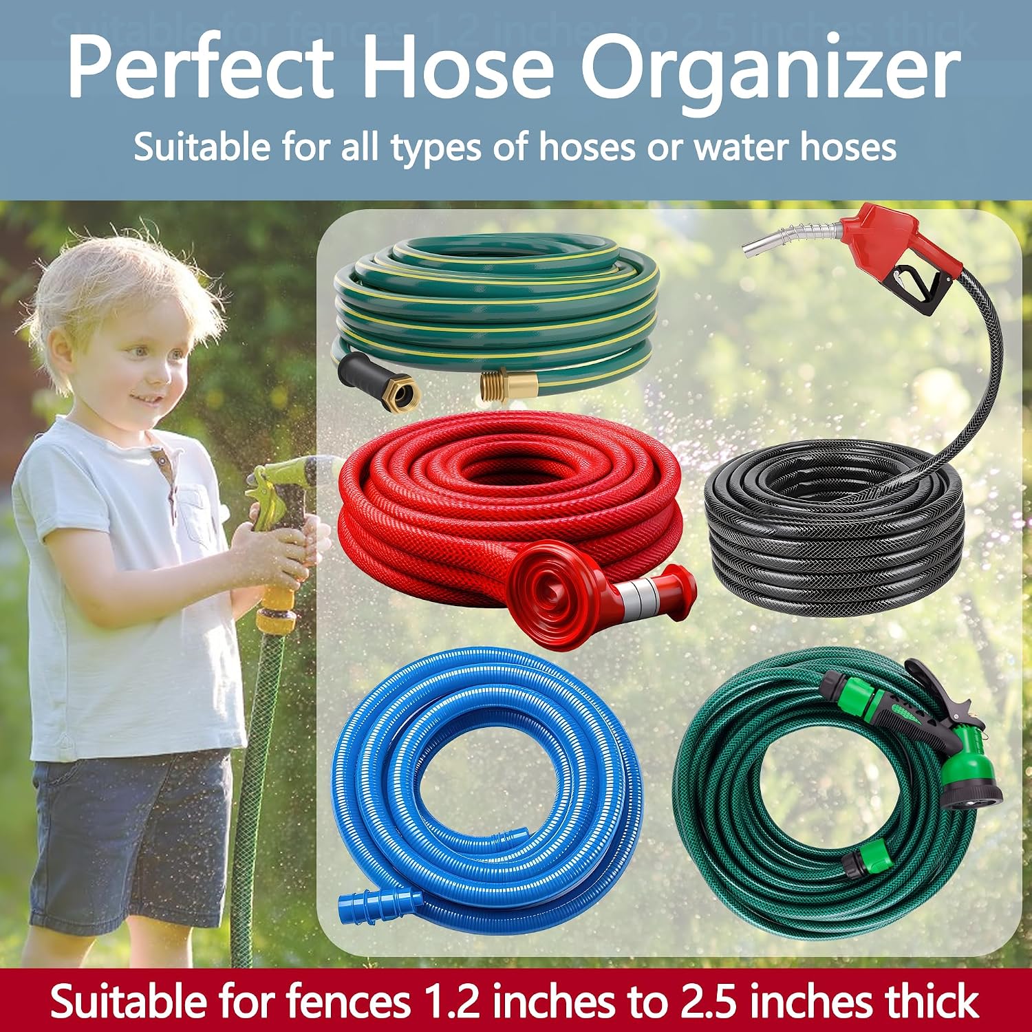 Adnee 2 Pack Garden Hose Holder - Heavy Duty Wall Mount Hose Hanger - Adjustable Hose Reel Hose Hooks for Water Hose Storage and Extension Cords