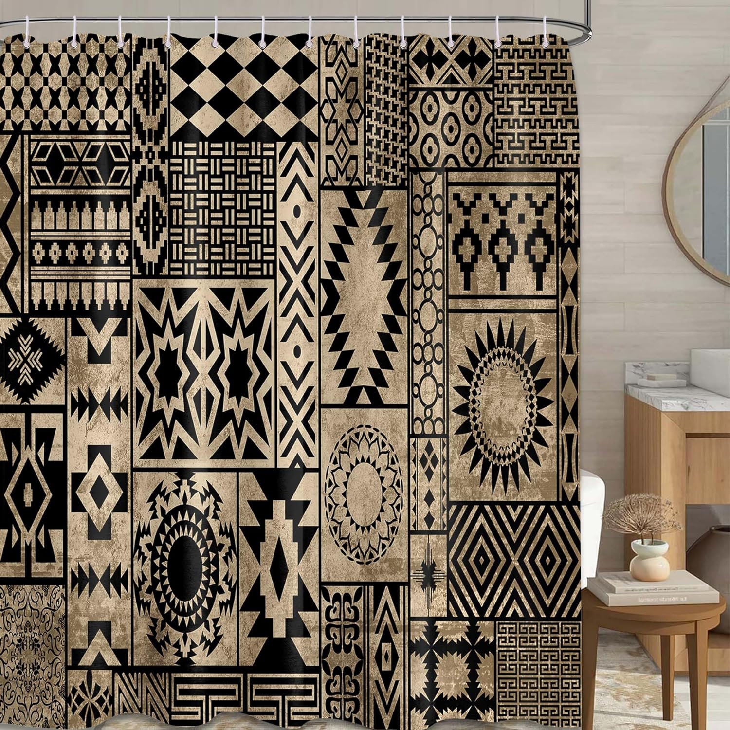 Samoan Shower Curtain, Polynesian Tiki Hawaiian Shower Curtains for Bathroom Decor Tropical Mens Bath Curtain Set, Waterproof Fabric with Hooks (70''W x 84''L)
