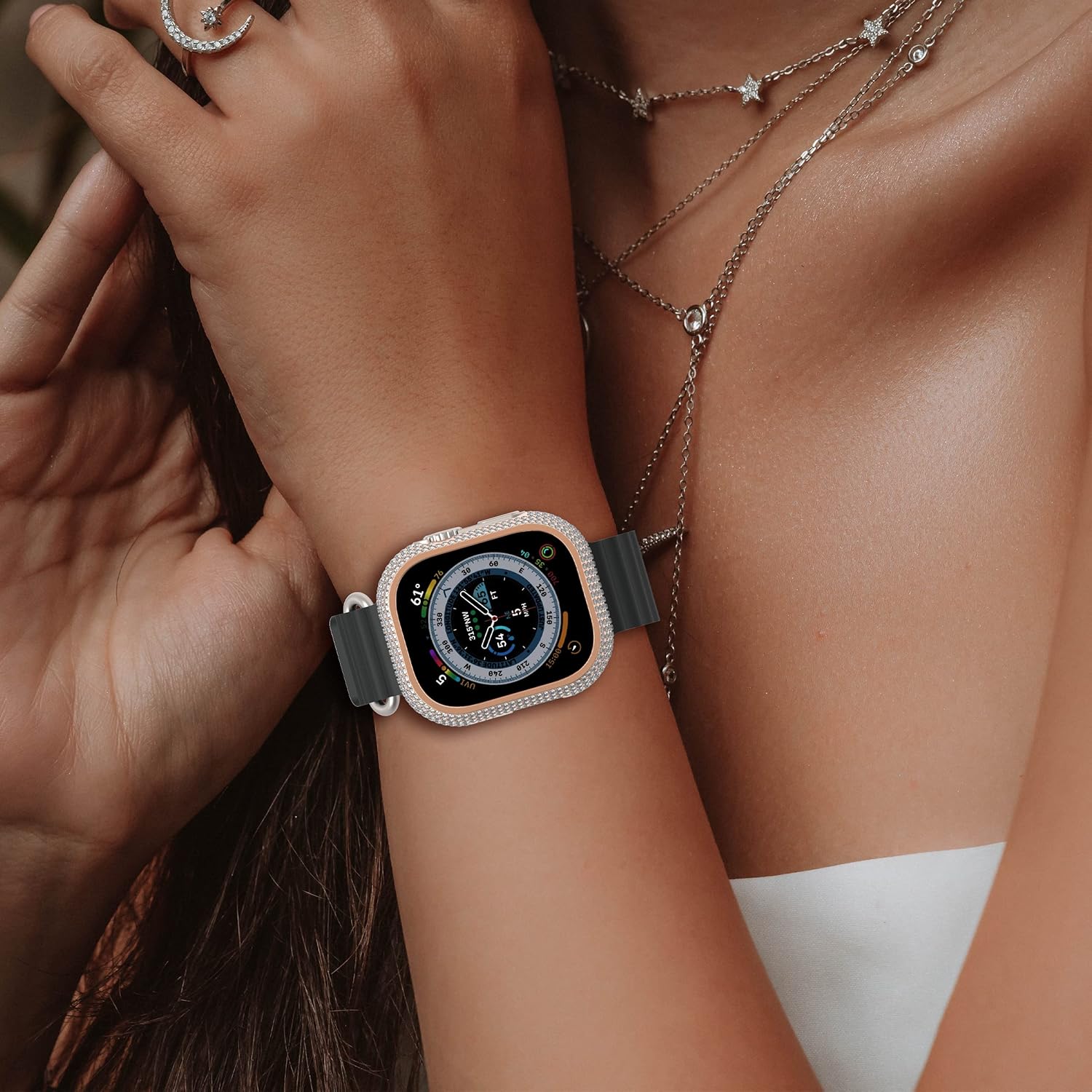 Callancity Watch Diamond Case for Apple Watch Ultra 49mm Metal Bling Protective Cover for Women/Men (Watch and Band Not Included) (Rose Gold)