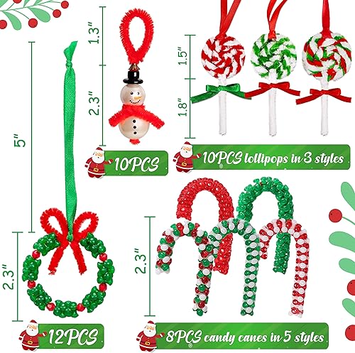 Miniatura 5 de Kit de 40 adornos de cuentas para manualidades de Navidad para niños, incluye 10 muñecos de nieve, 12 coronas, 8 bastones de caramelo, 10 paletas,