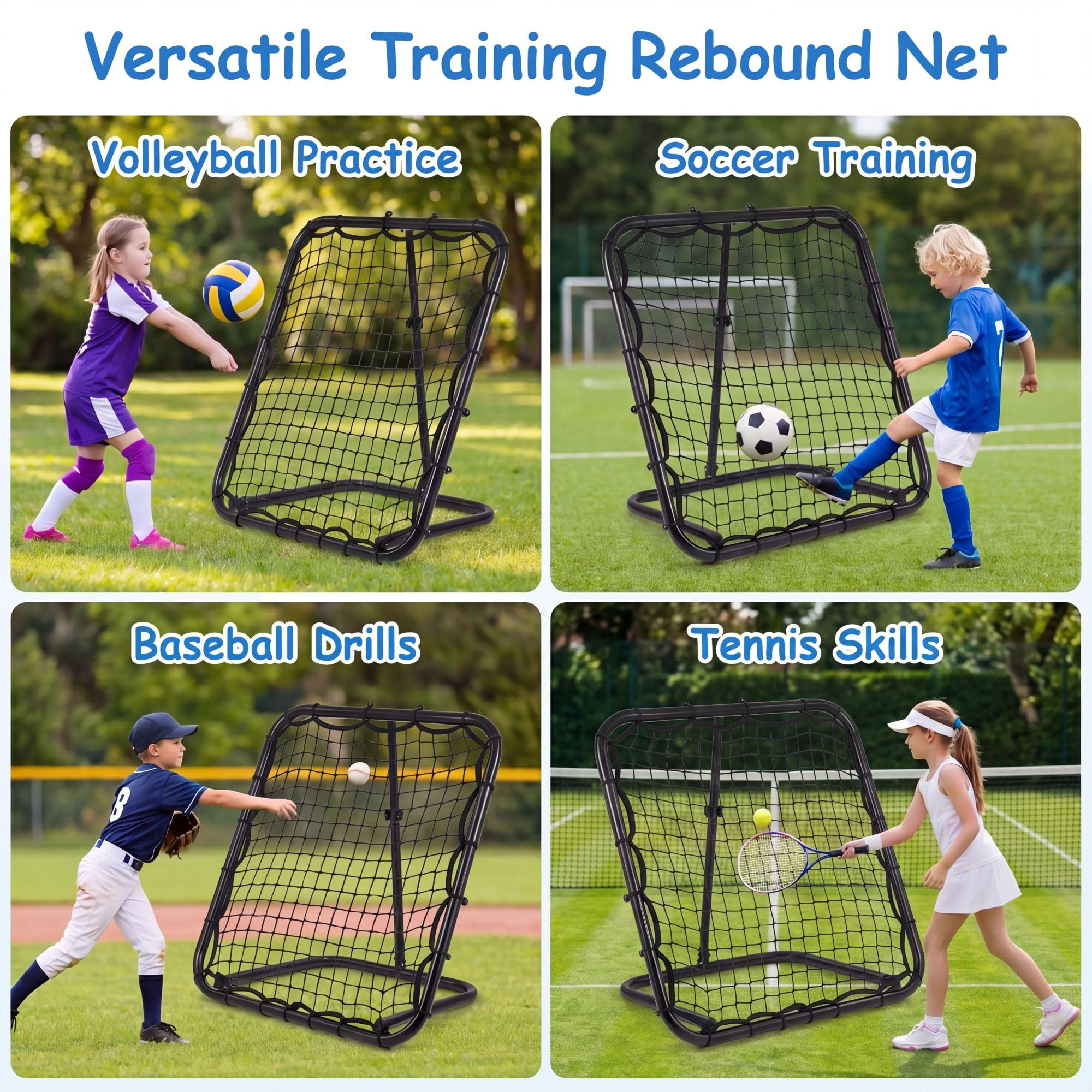 LIFEZEAL Porta da Calcio per Bambini, Porta da Calcio Pieghevole con Angolo Regolabile e Telaio in Metallo, Rete da Rimbalzo per Allenamento Pallavolo, Baseball e Tennis per Bambini 3+ Anni