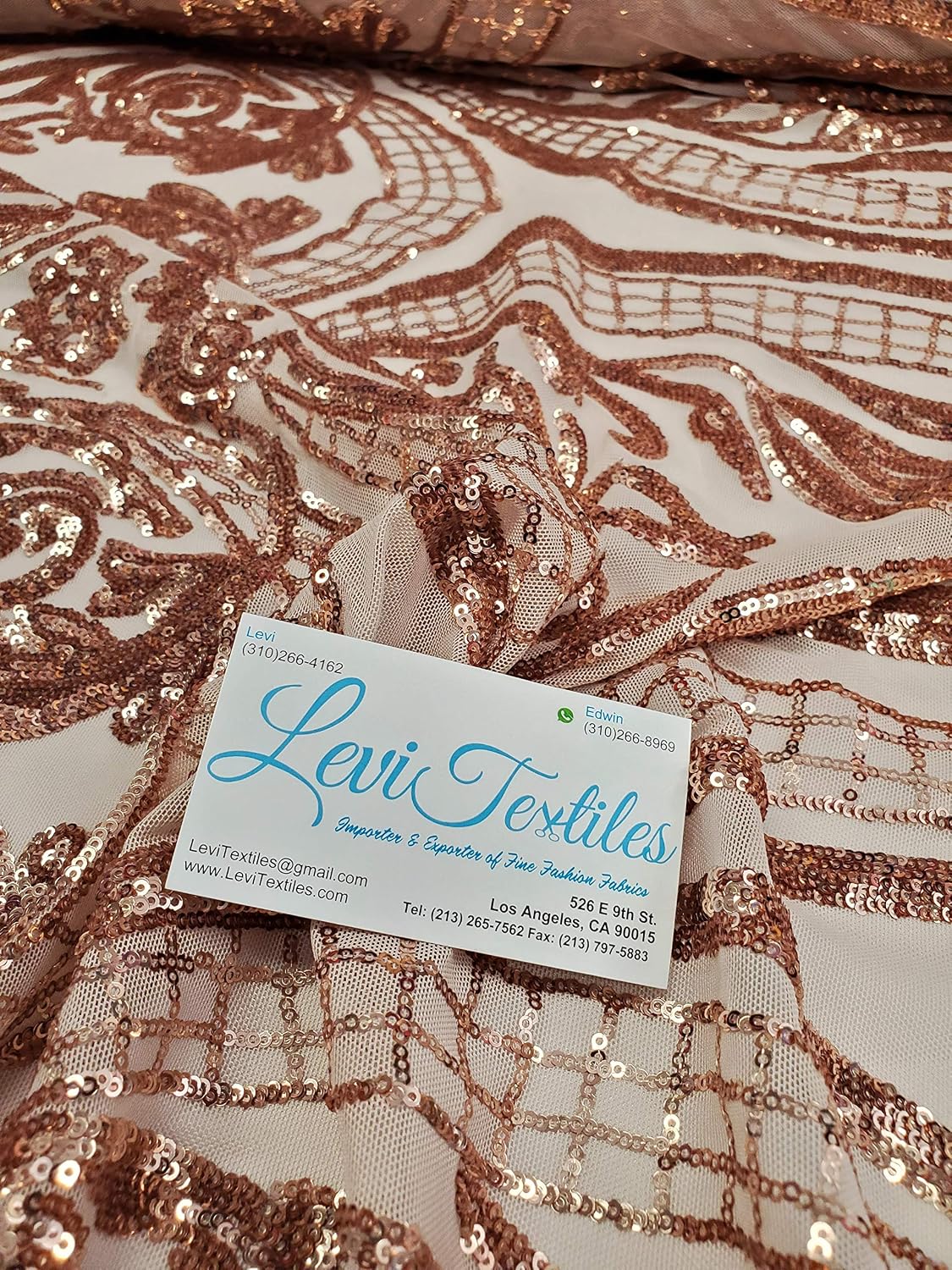Levi Textiles, INC.Hourglass Design 4 Way Stretch Nylon Spandex Mesh Sequin Wedding Prom Quinceanera Fabric by The Yard (Blush)