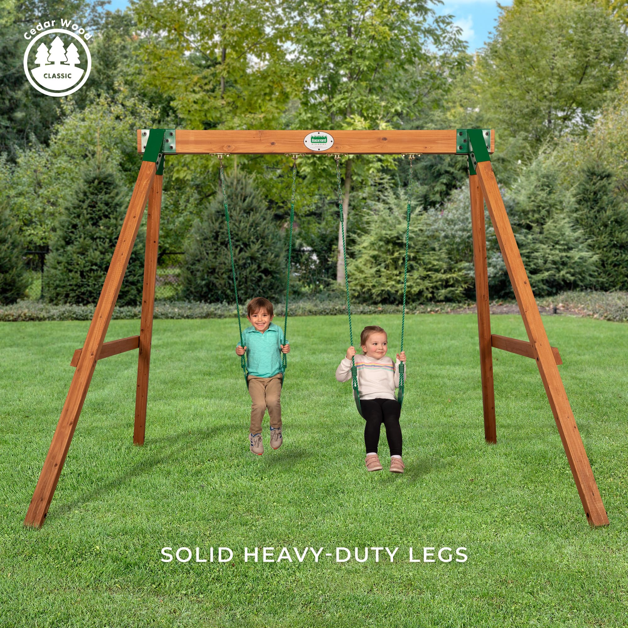 Backyard Discovery Durango Cedar Wood Swing Set Kit with Classic A-Frame, Two Belt Swings, Pinch-Free Ropes, Easy Assembly, Heavy-Duty, Lumber and Hardware Included, Outdoor Playset, Ages 3-10 - Image 5