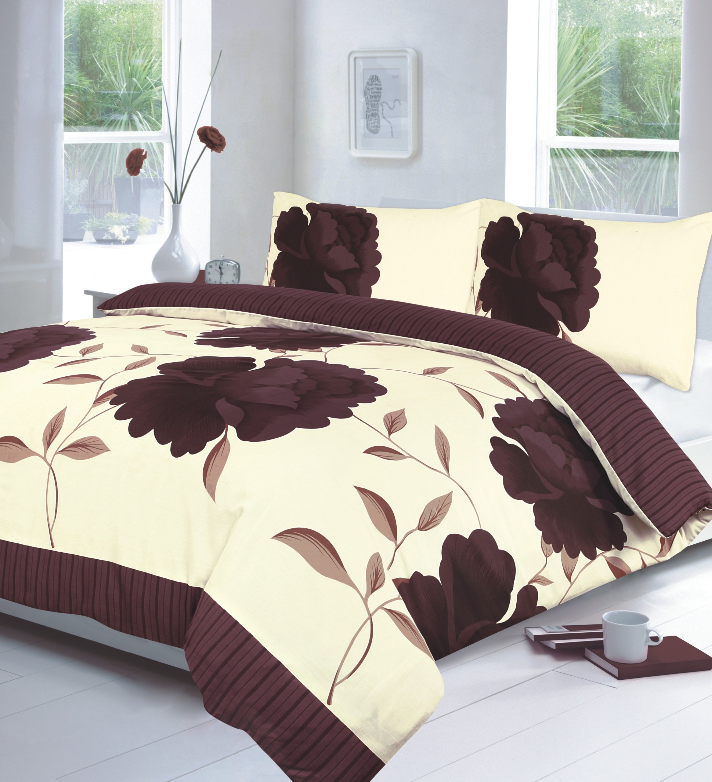 Goldstar Rosaleen Chocolate Goldstar® Polycotton Floral Duvet Quilt Cover Bed Set (Double, )