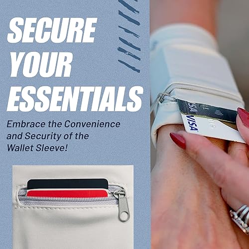 Miniatura 8 de Wallet Sleeve, Paquete de 3 pulseras ligeras para correr, senderismo, entrenamiento, bolsa con cremallera RFID para efectivo, tarjetas y pequeños