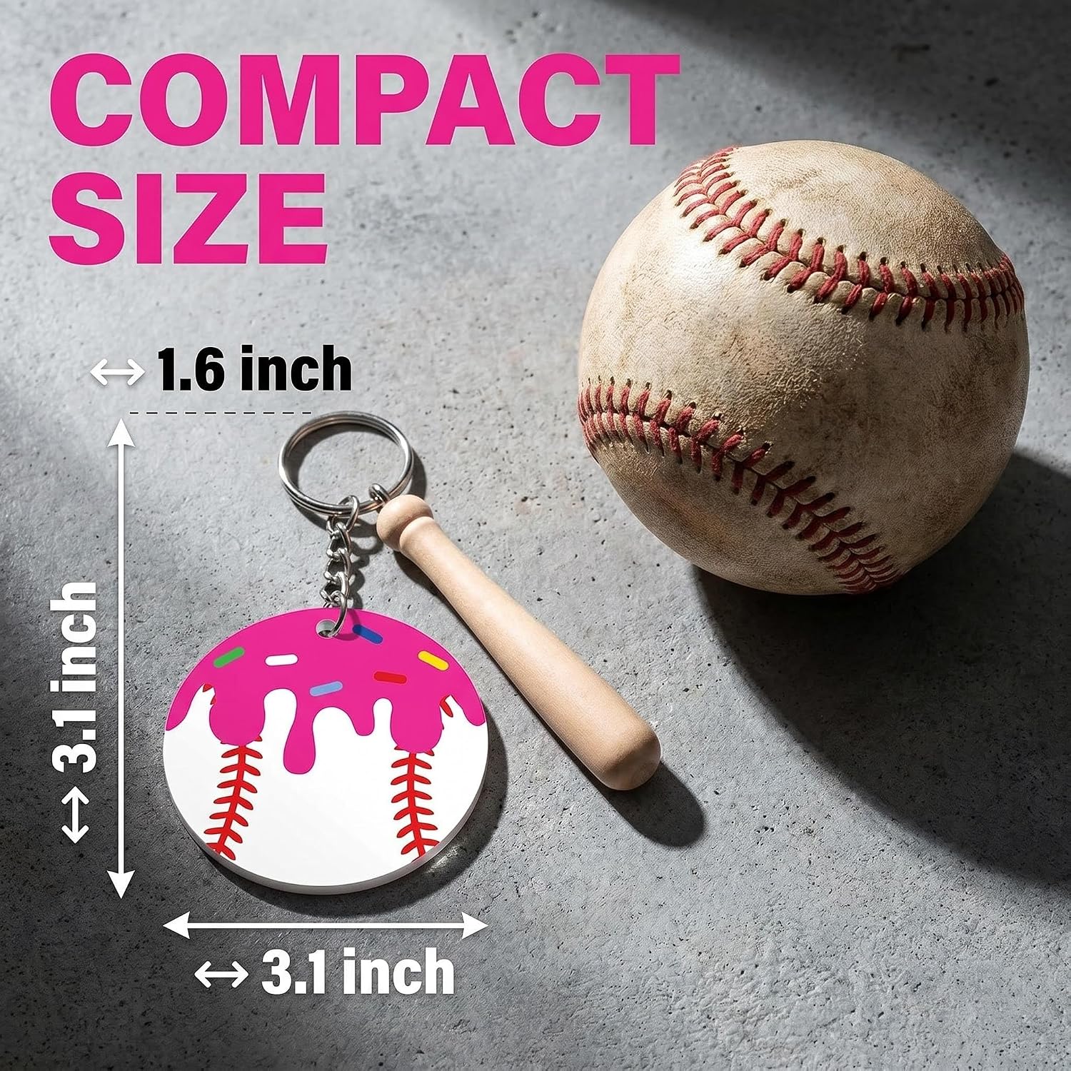 18 Pack Baseball Keychain Blanks DIY Kit, Multi-Color Ice Cream Drip Style Acrylic Keychains with Mini Wooden Bat, Blank Craft Ornaments for Baseball Theme Party, Team Gifts, Bag Luggage Decoration image 3