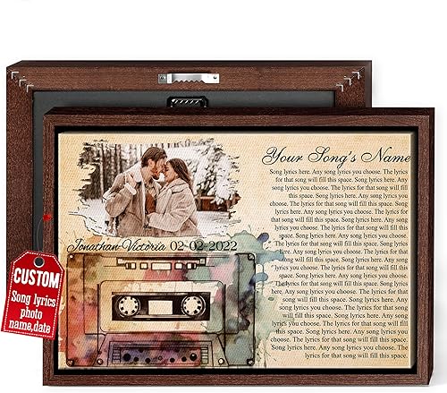 Vista 50 de H-DEWALL Letras de canciones personalizadas, lienzo enmarcado en marrón, música romántica del día de San Valentín, regalo personalizado para marido