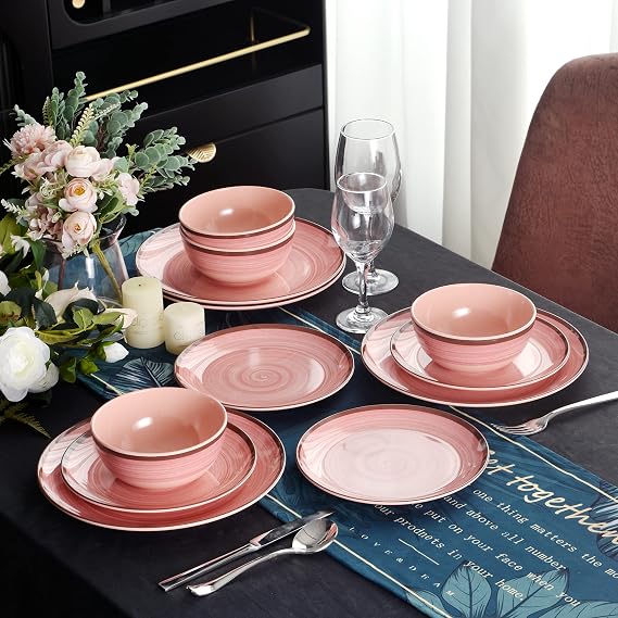Plates & Bowls Set for 4, Melamine Plate Set, 12 Piece Dinner Set Solid Color Dinner Set, Beautiful Wedding Party Plates Set Dishwasher Safe, BPA Free (Mars)