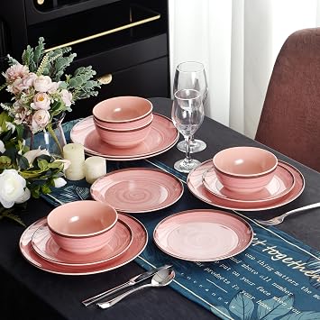 Plates & Bowls Set for 4, Melamine Plate Set, 12 Piece Dinner Set Solid Color Dinner Set, Beautiful Wedding Party Plates Set Dishwasher Safe, BPA Free (Mars)