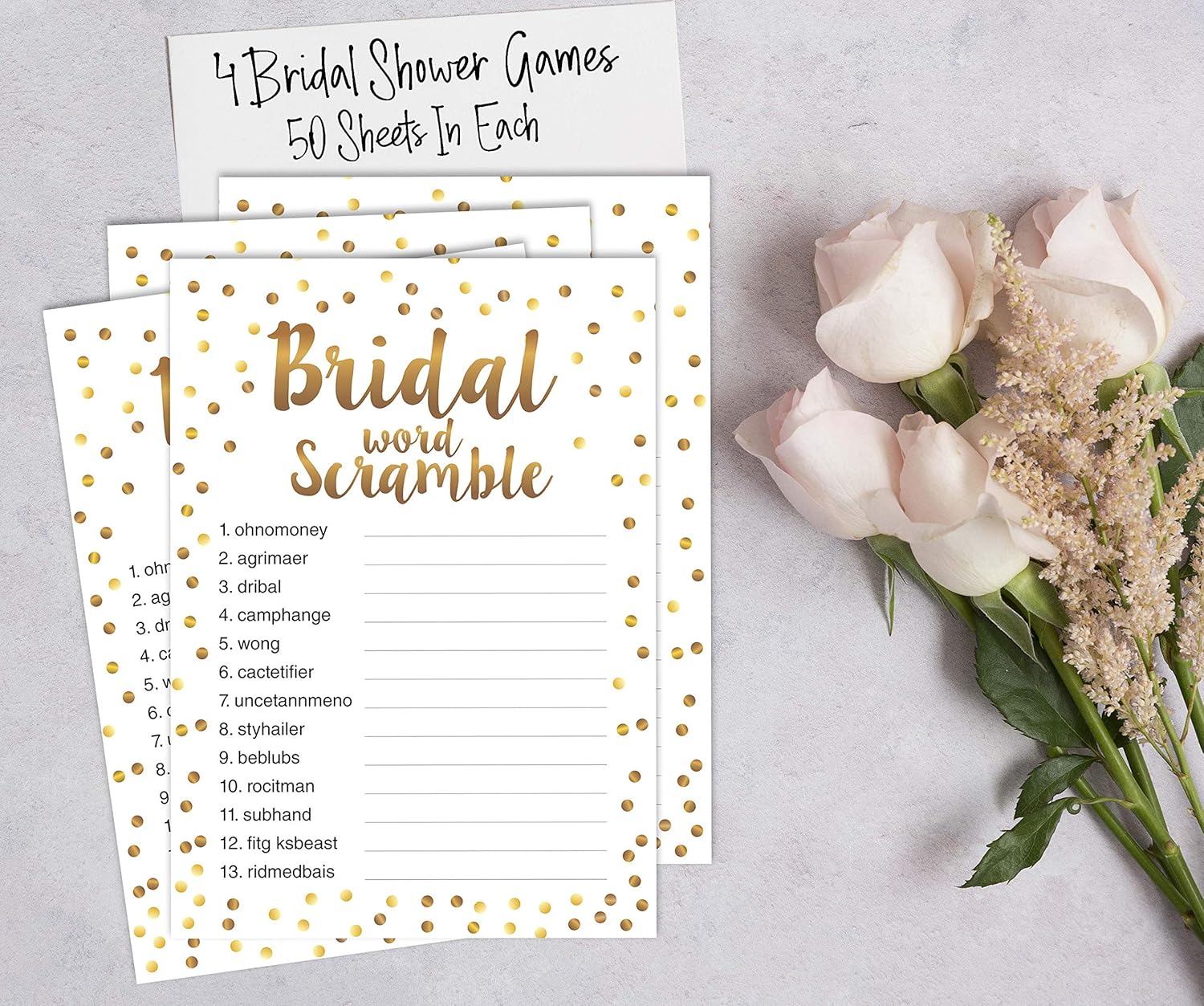 Bachelorette Party Games Set Bundle Gold Confetti of 4(50 Sheets Each) Fun Bridal Shower Games Set