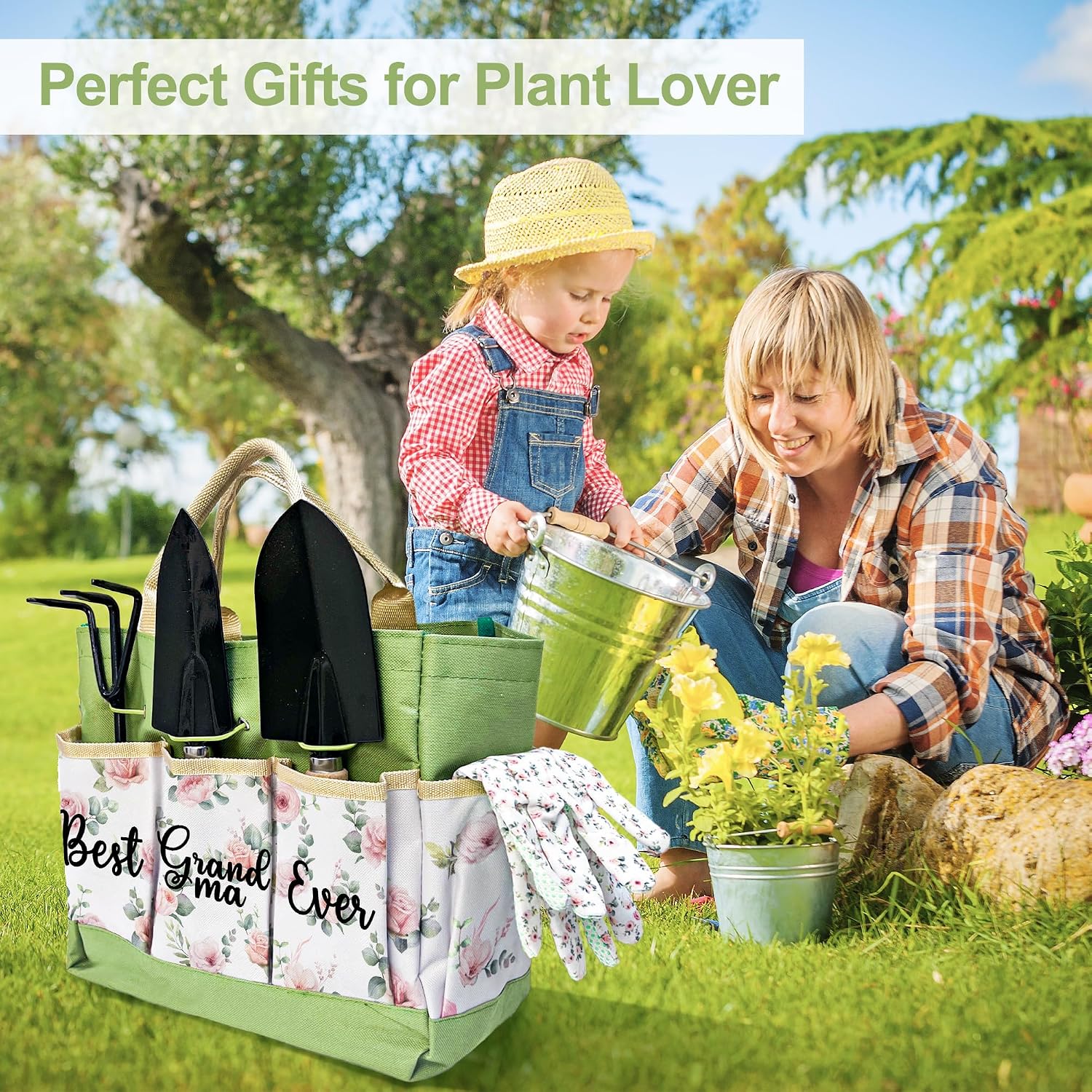 Gifts for Grandma, Grandma Birthday Gifts from Grandkids Garden Kit Floral Gardening Tools and Durable Garden Tools Organizer Tote, Ideal Gardening Gift for Women