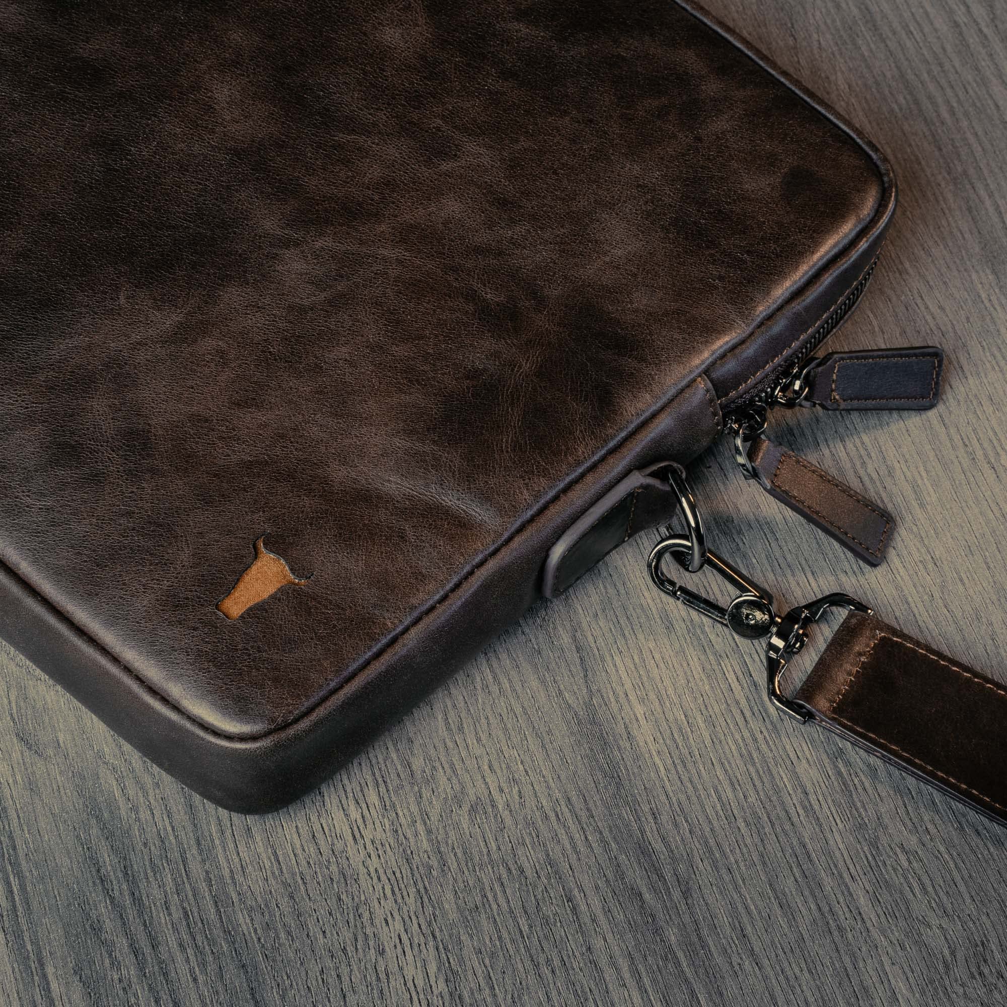 TORRO Bolsa para portátil - Bolso bandolera de piel auténtica compatible con portátil o MacBook de 13/14 pulgadas