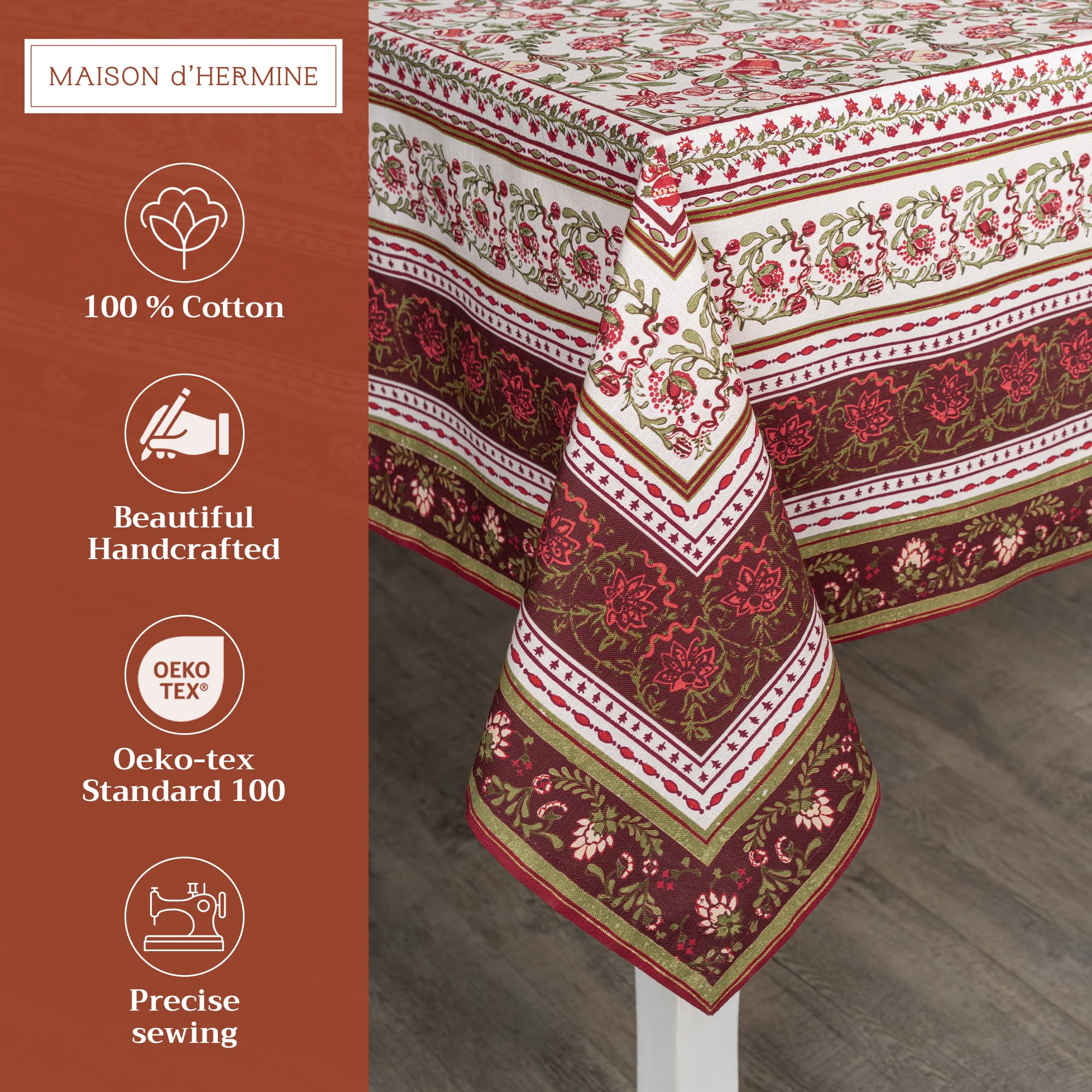Maison d' Hermine Table Cloth Rectangle Table 100% Cotton 230 cm x 140 cm Tablecloth Reusable Everyday Use for Christmas Decorations Dining Farmhouse Home Party Festive (Reveillon AU Jardin) - Image 3