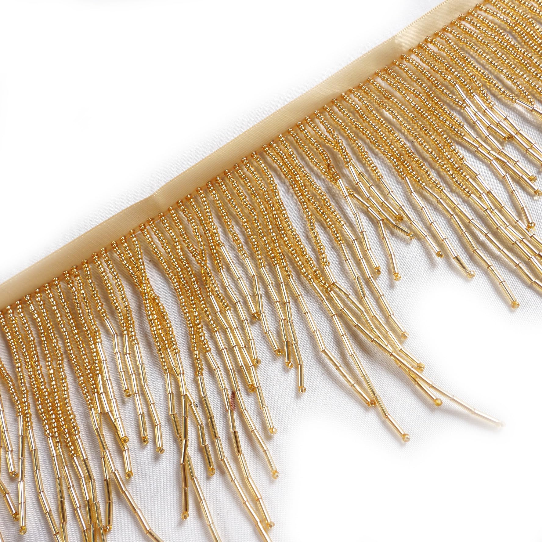 Perline dorate con frange e perline in vetro con perline ondulate a forma di acqua con frange per accessori di abbigliamento, decorazione fai da te