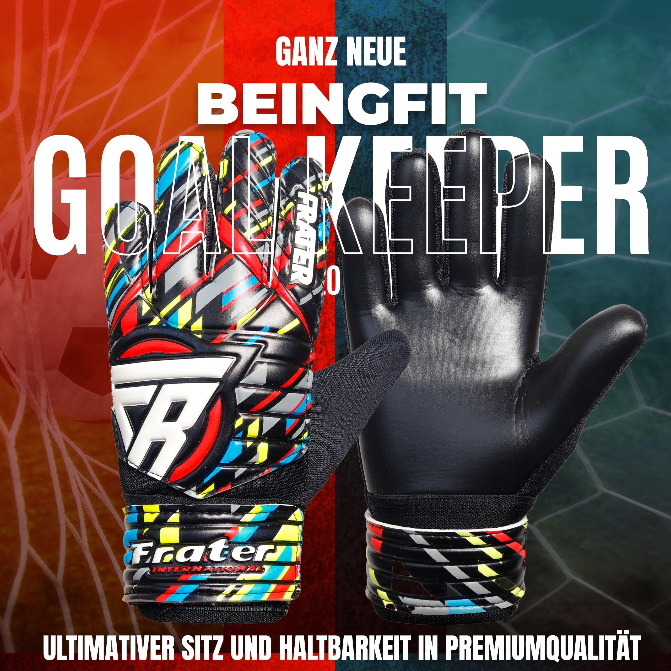 Torwarthandschuhe Herren & Kinder - Fußball Handschuhe 4mm Latex (Schwarz/Rot, Größe 5, geeignet für 9-12 Jahre)