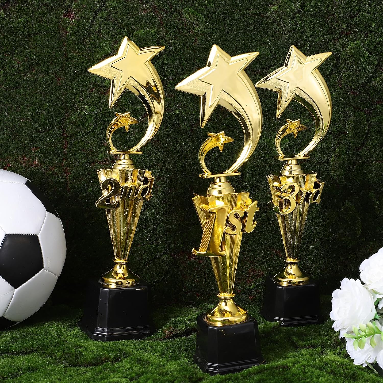 3 Pcs Custom Trophy Set 1st 2nd 3rd Place Plastic Star Award for Sports Tournament Gold Winner Cup for Football Soccer Baseball Competitions Reward Ceremony (Classic, 15.0 x 3.0 Inches)