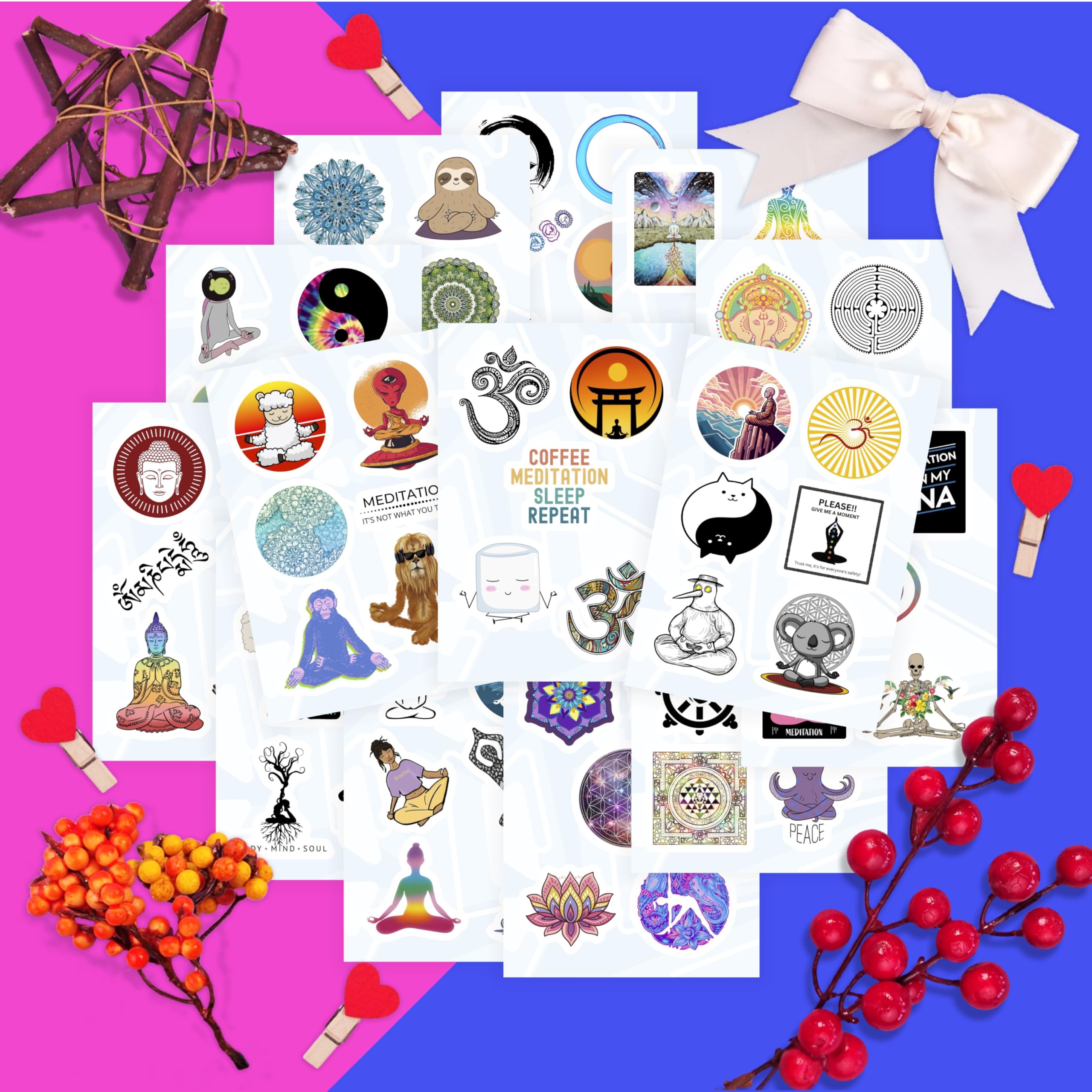 BulbaCraft 00Pcs Meditation Stickers, Zen Stickers for Water Bottle and Laptop - Meditation Party Favors & Decorations, Waterproof Vinyl Decals, Relaxation Stickers, Gifts for Women & Men