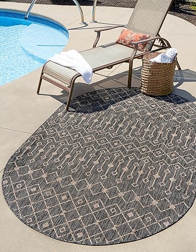 Vista 650 de Unique Loom Alfombra Colección enrejado Marroquí Celosía Transicional Interior y Exterior, Polipropileno Gris carbón/natural