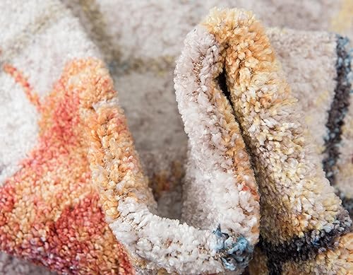 Miniatura 8 de Unique Loom Rainbow Collection - Alfombra redonda de acuarela blanca geométrica abstracta con enrejado (3 pies 3 pulgadas x 3 pies 3 pulgadas)