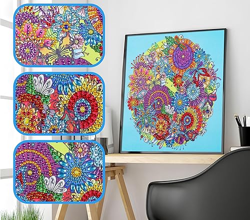 Miniatura 8 de Hibah Pintura de diamantes de imitación de forma especial 5D, flor de mandala, juego de mandala de pintura de diamante parcial (mandala 3)