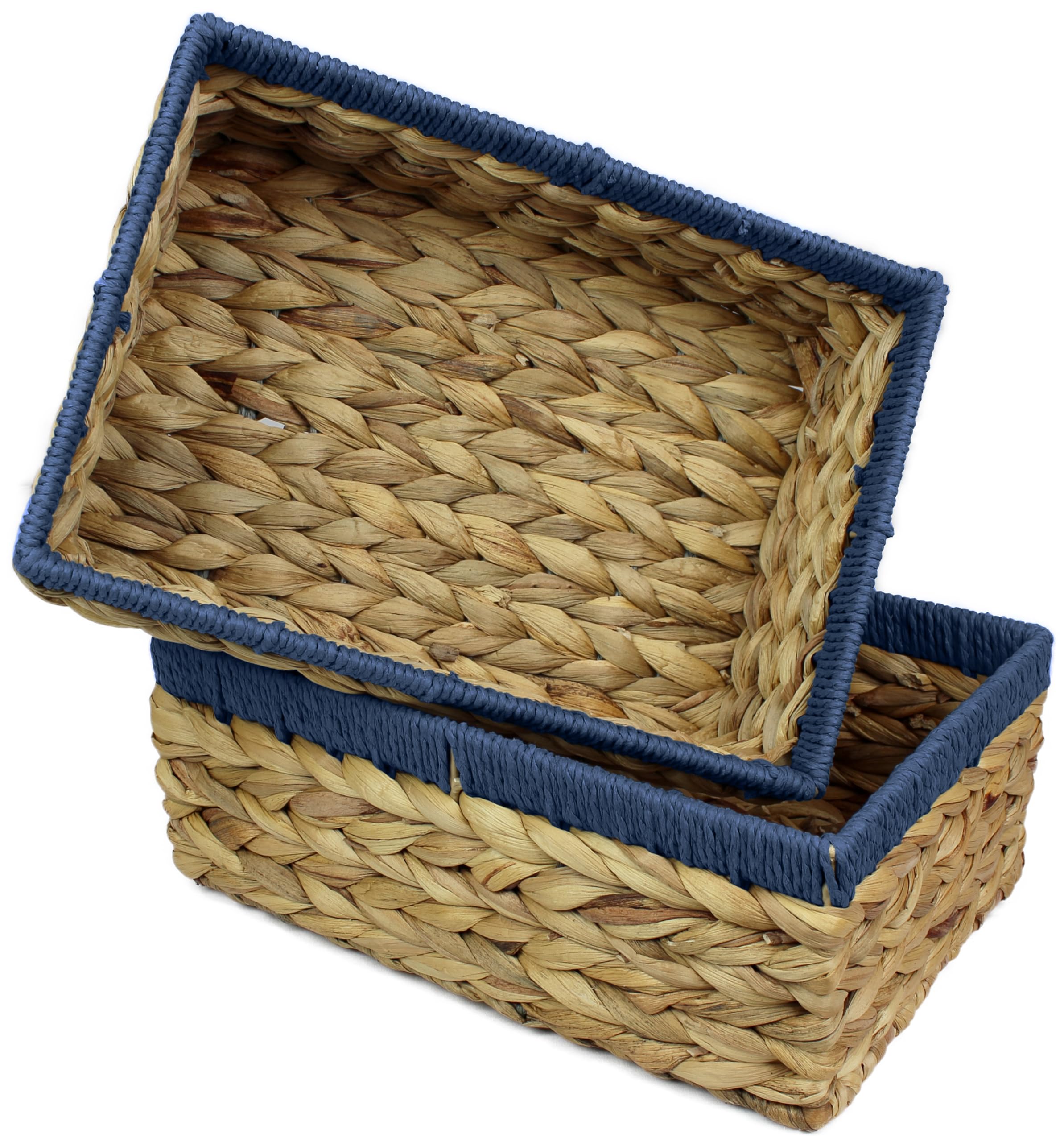 Cestino Rettangolare In Giacinto D'acqua Naturale E Blu – Piccolo Cesto Portaoggetti Fai Da Te Per Scaffali, Vassoio Da Bagno, Regalo Decorativo - 2