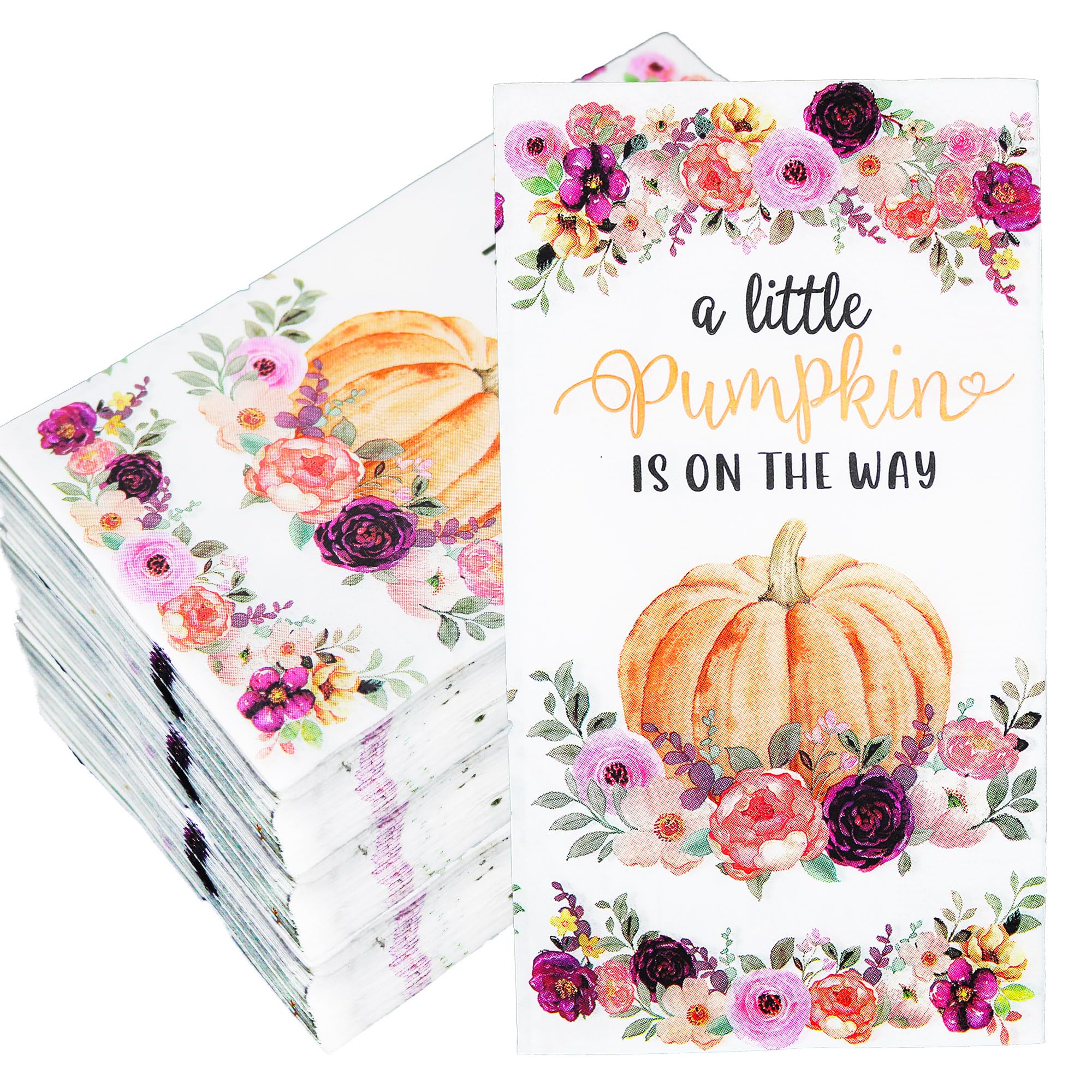 A Little Pumpkin is On The Way Napkins,Pumpkin Disposable Table Dinner Guest Napkins,A Little Pumpkin is On The Way Baby Shower,Little Pumpkin Gender Reveal Party Decorations (4.3 x 7.9 In, 50-Pack)